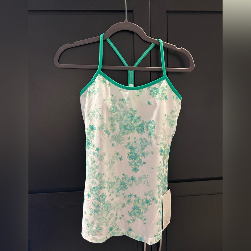 NWT Lululemon Power Y Tank - green and white with green flowers
